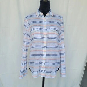 Aeropostale Stripe Button Front Collared Shirt White Blue Peach Lightweight Sz M